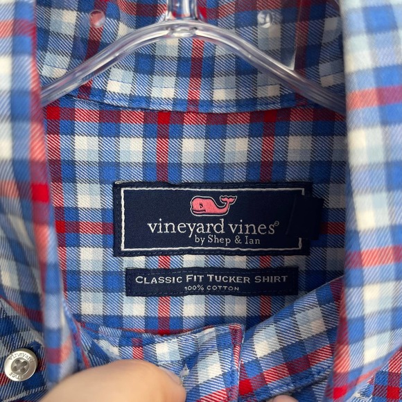 Vineyard‎ Vines Slim Fit Tucker Button Up Shirt Red, White, & Blue Plaid Small - Picture 7 of 14